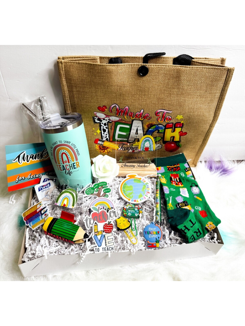 Teacher's Appreciation Day Gift Box with Tote, Tumbler, Key